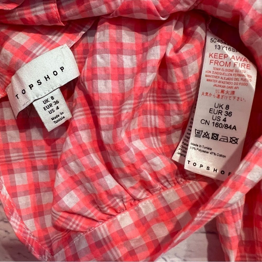 Topshop Pink & White Gingham Long Sleeve Crop‎ Top - Picture 8 of 8